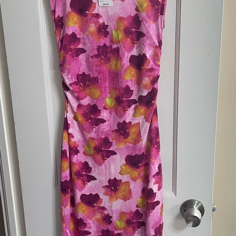 Bar III Pink Sheath Midi Dress Scoop Neck Sleeveless